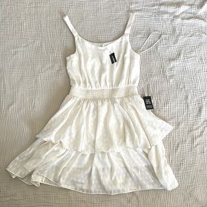 Express white drop waist dress with gold metallic stripe detail. Size small.